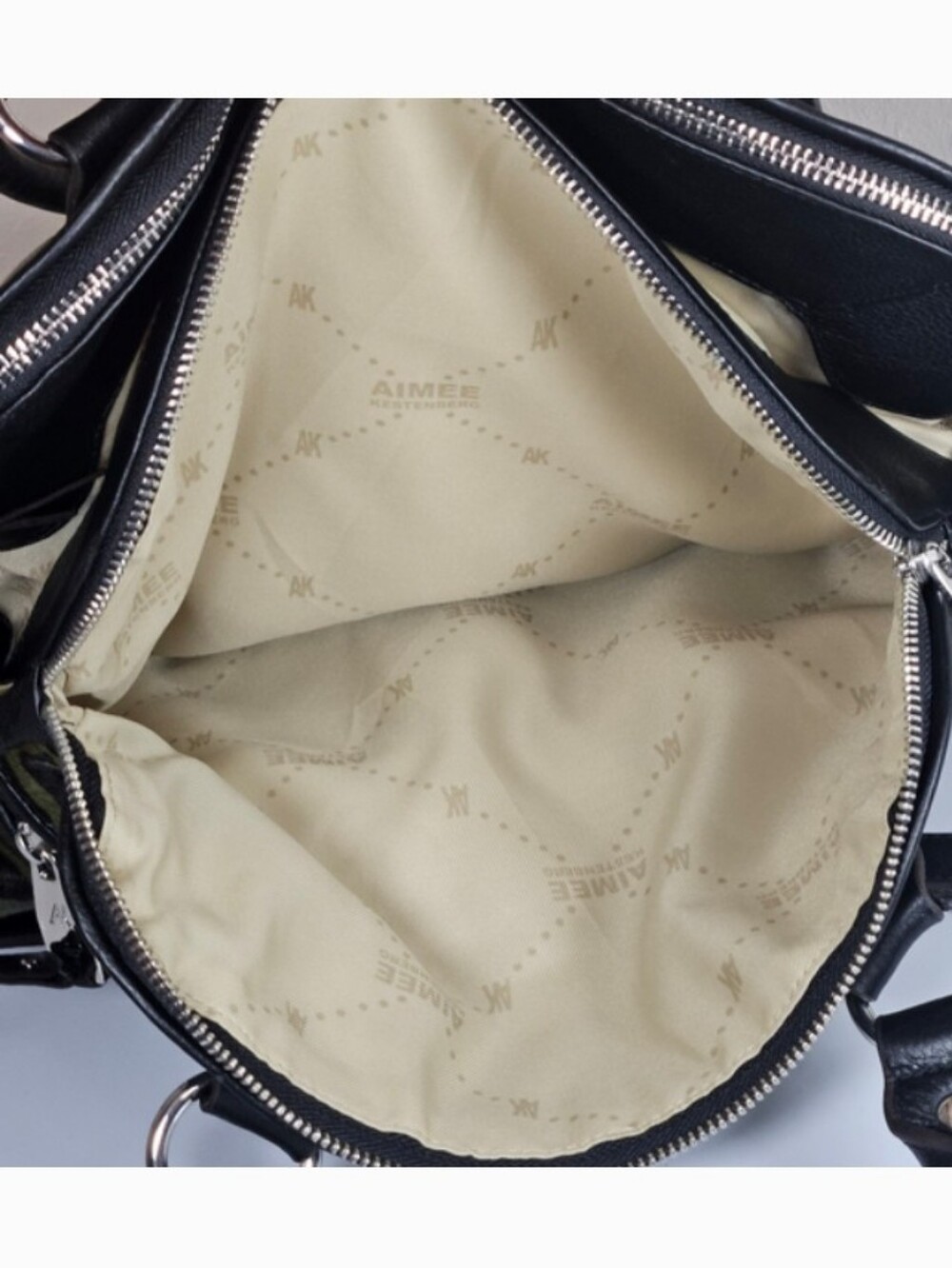 Aimee Kestenberg LUCY Olive Leopard Print Satchel w/ Black Trim, Silver Hardware - Picture 7 of 12